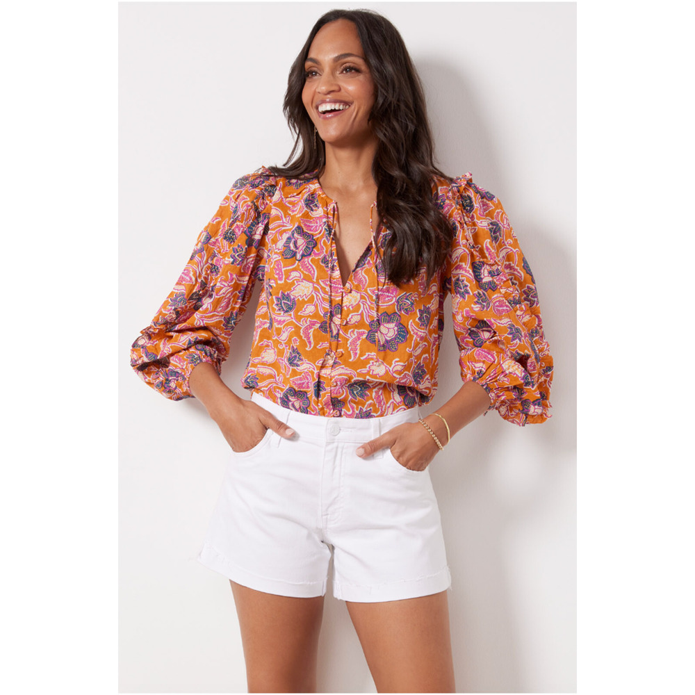 CLEOBELLA NWT Talia Orange Organic Cotton Floral Blouse // S